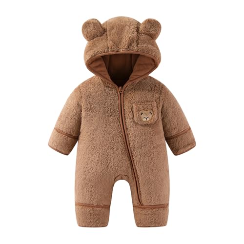 JiAmy Baby Winter Schneeanzug, Kleinkind Bär Kapuze Fold-Over Fäustlinge Füßlinge Overall Kleinkind Warm Fleece Strampler Mädchen Jungen Warm Outfits 0-3 Months von JiAmy