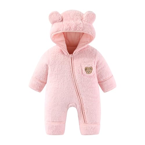 JiAmy Baby Winter Schneeanzug, Kleinkind Bär Kapuze Fold-Over Fäustlinge Füßlinge Overall Kleinkind Warm Fleece Strampler Mädchen Jungen Warm Outfits 9-12 Months von JiAmy