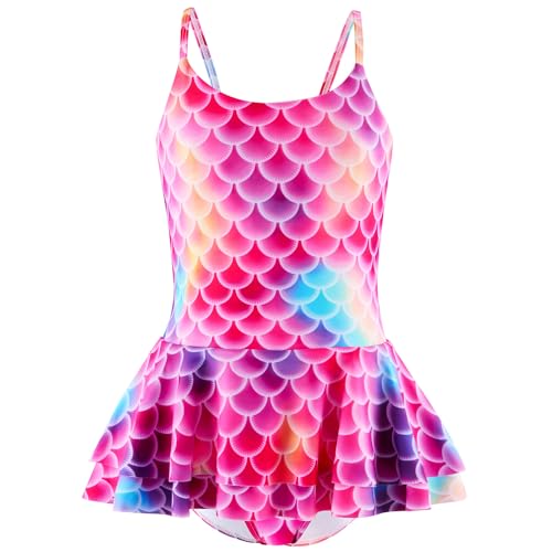 JiAmy Badeanzüge Mädchen, Einteiler Schwimmanzug mit Rock Meerjungfrauen Sling-Back Badeanzug für Kinder 7-8 Jahre von JiAmy
