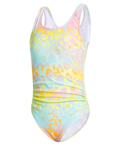 JiAmy Badeanzug Mädchen Einteiler Farbverlauf Leopardenmuster Ärmellos Kinder Sommer Schwimmanzug Bademode Badeanzüge für 9-10 Jahre (Etikett:130), Gelb von JiAmy