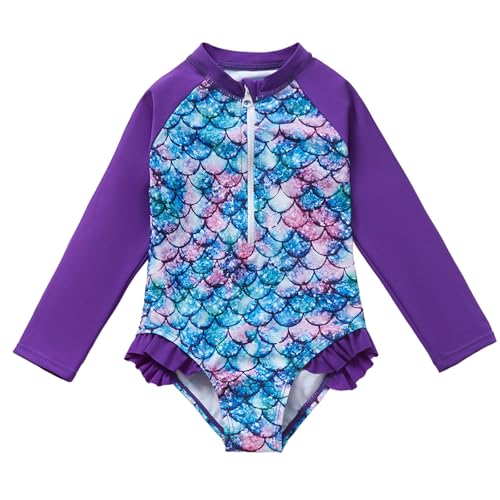 JiAmy Badeanzug Mädchen Einteiliger Langarm Uv Badebekleidung Kinder Sommer Schwimmanzug für Mädchen 5-6 Jahre von JiAmy
