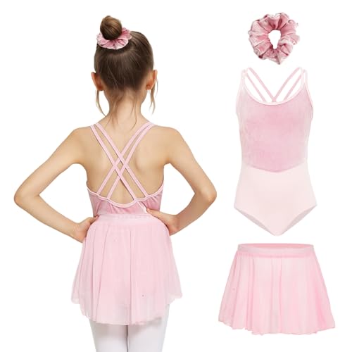 JiAmy Ballettkleid Mädchen ärmellos Ballettkleidung Kinder Glitzer Balletttrikot Tanzkleid mit Abnehmbarem Chiffon Rock Tütü und einem Haarband für 9-10 Jahre,Rose von JiAmy