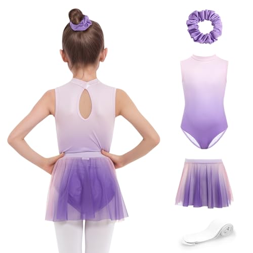 JiAmy Ballettkleider für Kinder Ärmellose Ballettkleidung Mädchen Tanzbekleidung Balletttrikot mit Rock Tütü Ballett Strumpfhose 130, Lila von JiAmy
