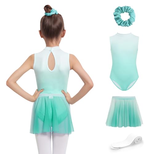 JiAmy Ballettkleider für Kinder Ärmellose Ballettkleidung Mädchen Tanzbekleidung Balletttrikot mit Rock Tütü Ballett Strumpfhose 150, Grün von JiAmy