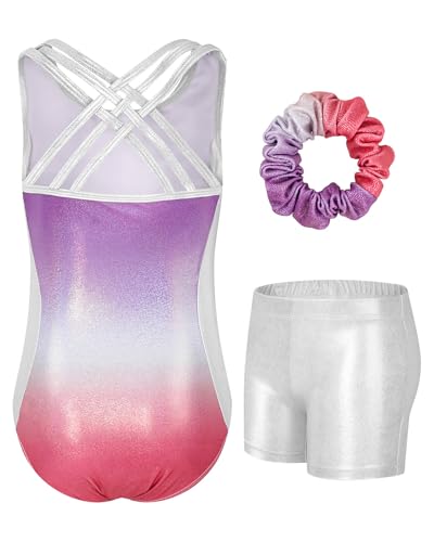 JiAmy Gymnastikanzug Mädchen, Kinder Glitzer Gymnastik Turnanzug Leotard mit Strasssteine Set für 3-12 Jahre von JiAmy