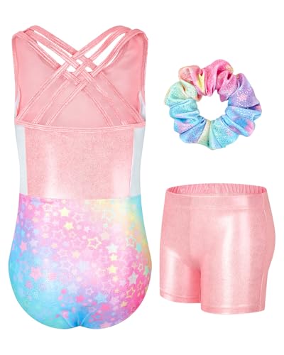 JiAmy Gymnastikanzug Mädchen, Kinder Glitzer Gymnastik Turnanzug Leotard mit Strasssteine Set für 3-12 Jahre von JiAmy