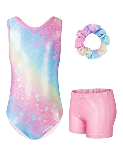 JiAmy Turnanzug Mädchen, Kinder Glitzer Gymnastikanzug Gymnastik Turnanzug Leotard mit Strasssteine Set für 3-12 Jahre von JiAmy