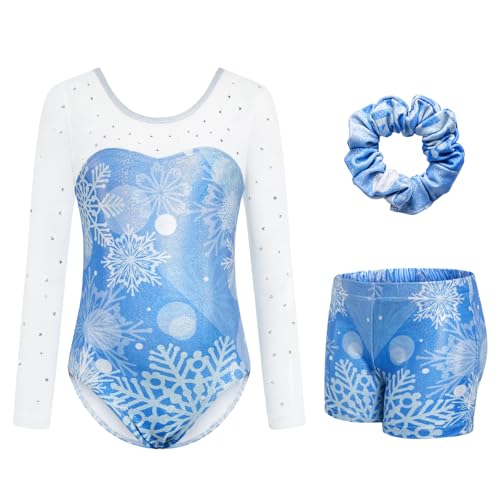 JiAmy Gymnastikanzug Mädchen, Turnanzug Turnshorts Haarband Set Turnanzug Leotard Set für 3-12 Jahre von JiAmy