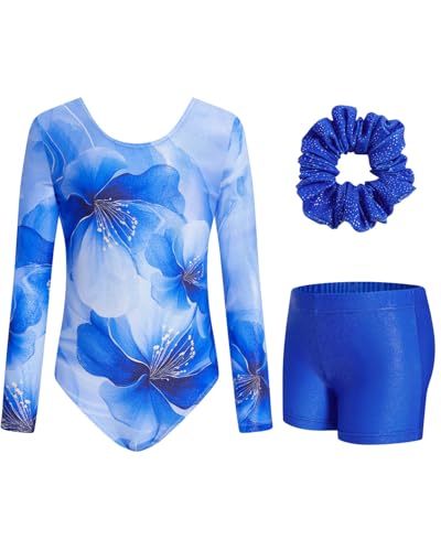 JiAmy Gymnastikanzug Mädchen, Turnanzug Turnshorts Haarband Set Turnanzug Leotard Set für 3-12 Jahre von JiAmy