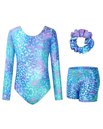 JiAmy Gymnastikanzug Mädchen, Turnanzug Turnshorts Haarband Set Turnanzug Leotard Set für 3-12 Jahre von JiAmy