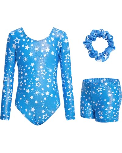 JiAmy Gymnastikanzug Mädchen, Turnanzug Turnshorts Haarband Set Turnanzug Leotard Set für 3-12 Jahre von JiAmy