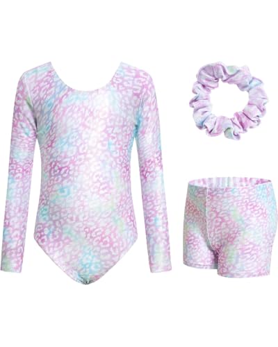JiAmy Gymnastikanzug Mädchen, Turnanzug Turnshorts Haarband Set Turnanzug Leotard Set für 3-12 Jahre von JiAmy