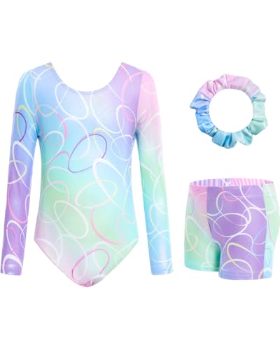 JiAmy Gymnastikanzug Mädchen, Turnanzug Turnshorts Haarband Set Turnanzug Leotard Set für 3-12 Jahre von JiAmy