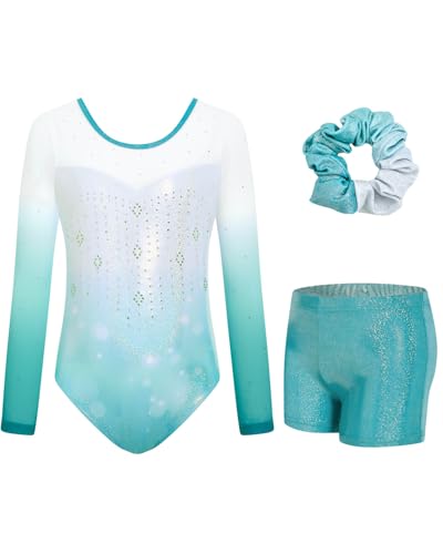 JiAmy Gymnastikanzug Mädchen, Turnanzug Turnshorts Haarband Set Turnanzug Leotard Set für 3-12 Jahre von JiAmy