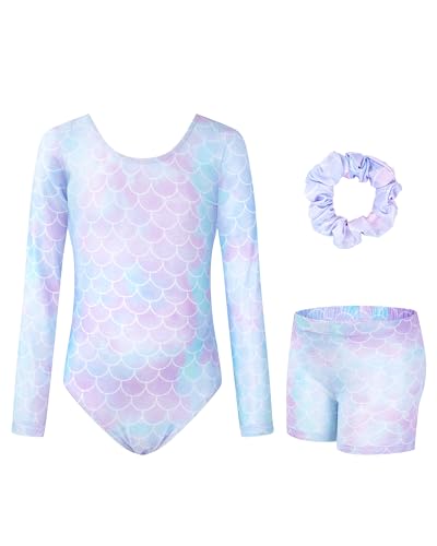 JiAmy Gymnastikanzug Mädchen, Turnanzug Turnshorts Haarband Set Turnanzug Leotard Set für 3-12 Jahre von JiAmy