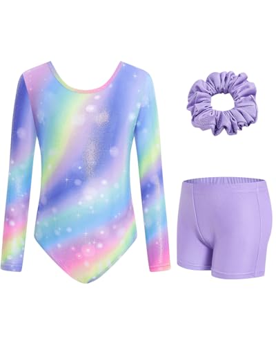 JiAmy Gymnastikanzug Mädchen, Turnanzug Turnshorts Haarband Set Turnanzug Leotard Set für 3-12 Jahre von JiAmy