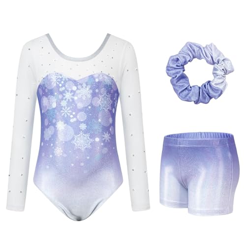 JiAmy Gymnastikanzug Mädchen, Turnanzug Turnshorts Haarband Set Turnanzug Leotard Set für 3-12 Jahre von JiAmy