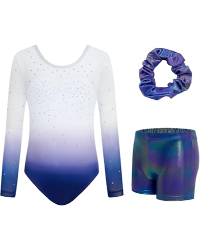 JiAmy Gymnastikanzug Mädchen, Turnanzug Turnshorts Haarband Set Turnanzug Leotard Set für 3-12 Jahre von JiAmy