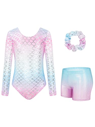 JiAmy Gymnastikanzug Mädchen, Turnanzug Turnshorts Haarband Set Turnanzug Leotard Set für 3-12 Jahre von JiAmy