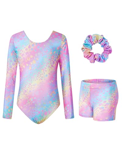 JiAmy Gymnastikanzug Mädchen, Turnanzug Turnshorts Haarband Set Turnanzug Leotard Set für 3-12 Jahre von JiAmy