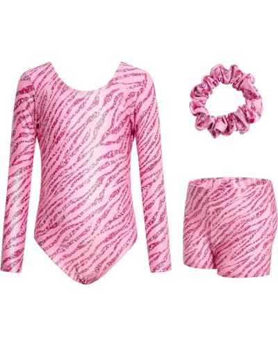 JiAmy Gymnastikanzug Mädchen, Turnanzug Turnshorts Haarband Set Turnanzug Leotard Set für 3-12 Jahre von JiAmy