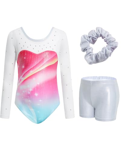 JiAmy Gymnastikanzug Mädchen, Turnanzug Turnshorts Haarband Set Turnanzug Leotard Set für 3-12 Jahre von JiAmy