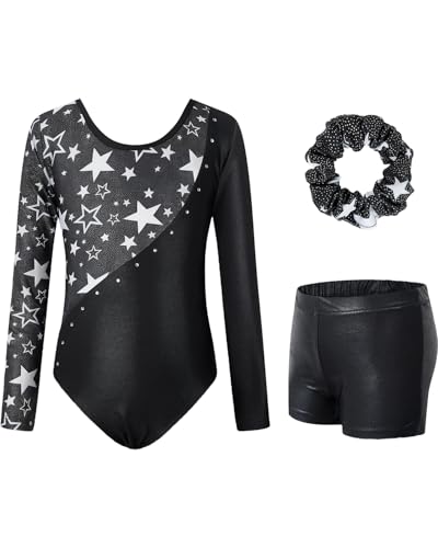 JiAmy Gymnastikanzug Mädchen, Turnanzug Turnshorts Haarband Set Turnanzug Leotard Set für 3-12 Jahre von JiAmy