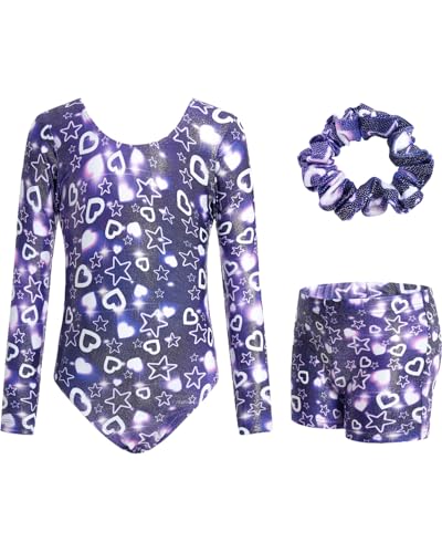JiAmy Gymnastikanzug Mädchen, Turnanzug Turnshorts Haarband Set Turnanzug Leotard Set für 3-12 Jahre von JiAmy