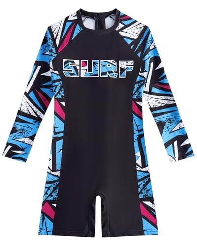 JiAmy Jungen Badeanzug Einteiler UV-Schutz Langarm Kinder Reißverschluss Rückseite Rashguard Schwimmanzug Sommer Badebekleidung Bademode für 10 Jahre 134-140 von JiAmy