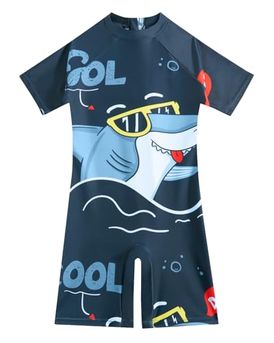 JiAmy Jungen Badeanzug Einteiler UV-Schutz Kurzarm Kinder Reißverschluss Rückseite Rashguard Schwimmanzug Badebekleidung Bademode für 8 Jahre 122-128 von JiAmy