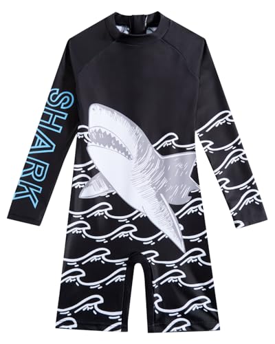 JiAmy Jungen Badeanzug Einteiler UV-Schutz Langarm Kinder Reißverschluss Rückseite Rashguard Schwimmanzug Sommer Badebekleidung Bademode für 12 Jahre 146-150 von JiAmy