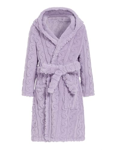 JiAmy Kapuzen Bademantel für Mädchen Flauschiger Fleece Plüsch Langer Schlafmantel Kinder von JiAmy