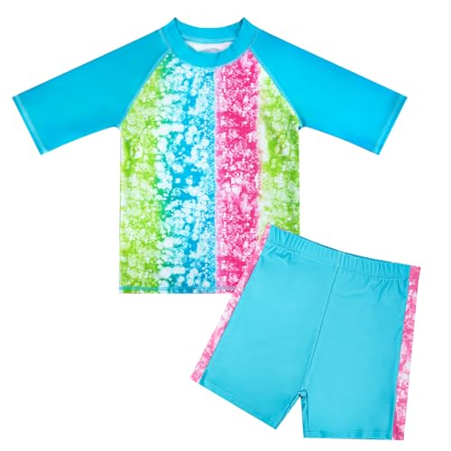 JiAmy Kinder Badeanzug Zweiteiliger Junge Mädchen Badeanzug Kurzarm UV Shirt Badeshorts Badebekleidung Schwimmanzug Set Kinder Bademode Grün 6-7 Jahre von JiAmy