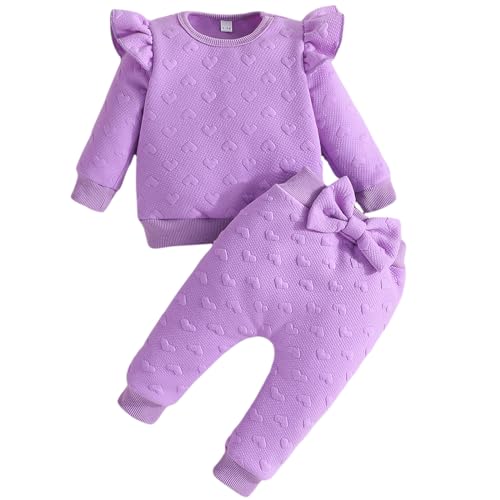 JiAmy Kinder Bekleidungssets für Baby-Mädchen, Kleidung Outfit Langarm Sweatshirt + Lange Hose Zweiteiler Babykleidung Set 3-6 Monate, Lila von JiAmy