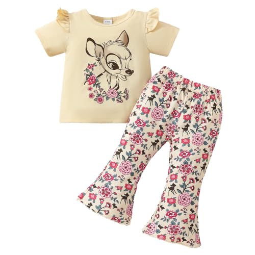 JiAmy Kinder Bekleidungssets für Baby-Mädchen, Kleidung Outfit T-shirt + Lange Hose Zweiteiler Babykleidung Set für Sommer 12-18 Monate, Beige von JiAmy