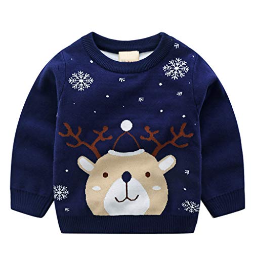 JiAmy Kinder Weihnachten Strickpullover Winter Sweatshirt Gestricktes Pullover Hirsch Blau 4-5 Jahre von JiAmy