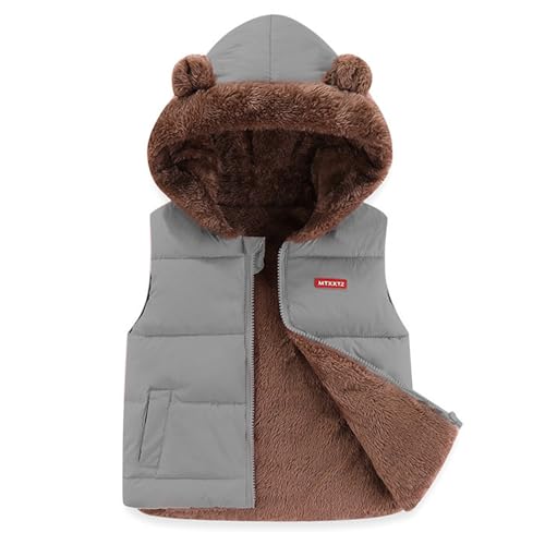 JiAmy Kinder Winter Weste mit Kapuzen Kleinkind Jungen Mädchen Kapuzenweste gepolstert Winddicht Ärmellos niedlichen mit Bärenohren Frühling Herbst Winterweste für Grau 4-5 Jahre von JiAmy