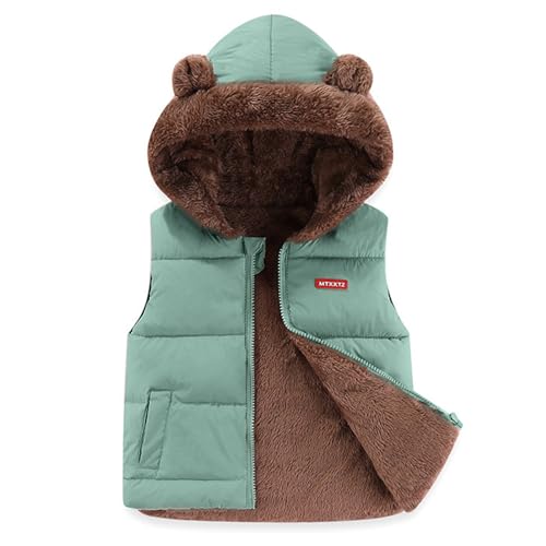 JiAmy Kinder Winter Weste mit Kapuzen Kleinkind Jungen Mädchen Kapuzenweste gepolstert Winddicht Ärmellos niedlichen mit Bärenohren Frühling Herbst Winterweste für Grün 18-24 Monate von JiAmy