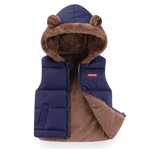 JiAmy Kinder Winter Weste mit Kapuzen Kleinkind Jungen Mädchen Kapuzenweste gepolstert Winddicht Ärmellos niedlichen mit Bärenohren Frühling Herbst Winterweste für Marineblau 2-3 Jahre von JiAmy