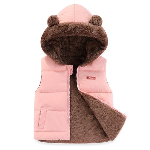 JiAmy Kinder Winter Weste mit Kapuzen Kleinkind Jungen Mädchen Kapuzenweste gepolstert Winddicht Ärmellos niedlichen mit Bärenohren Frühling Herbst Winterweste für Rosa 5-6 Jahre von JiAmy