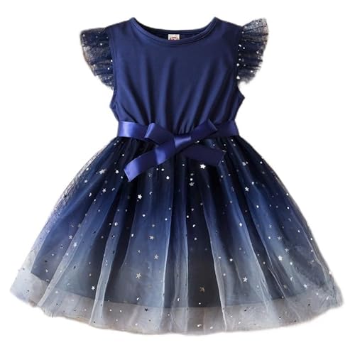 JiAmy Kleinkind Mädchen Kleid Pailletten Flatterärmel Puff Casual Kleidung Kinder Gradient Tüll Kleid für 1-6 Jahre von JiAmy