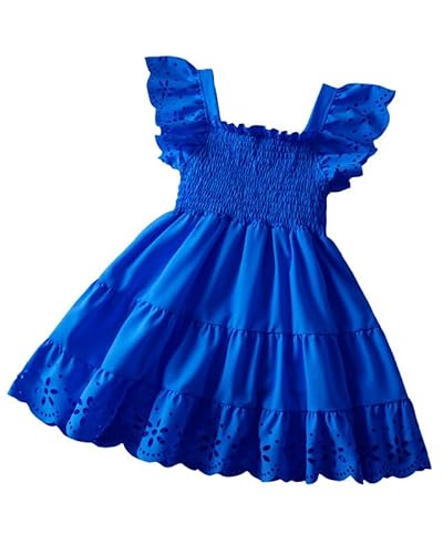 JiAmy Kleinkind Mädchen Kleider Rüschen Ärmel Solide Farbe Kleid Mädchen Party Tiered Splicing Kleider für 1-6 Jahre von JiAmy