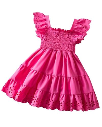 JiAmy Kleinkind Mädchen Kleider Rüschen Ärmel Solide Farbe Kleid Mädchen Party Tiered Splicing Kleider für 1-6 Jahre von JiAmy
