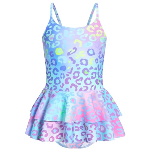 JiAmy Mädchen Badeanzug, Einteiler Schwimmanzug mit Rock Meerjungfrauen Sling-Back Badeanzug für Kinder 6-7 Jahre von JiAmy