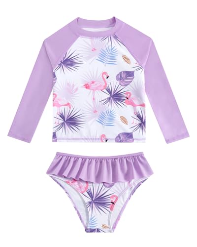 JiAmy Badeanzug Mädchen 2 Stück, Lange Ärmel uv Badeanzüge Bademode Badebekleidung Badeshirt uv Shirt für Kinder 3-4 Jahre von JiAmy
