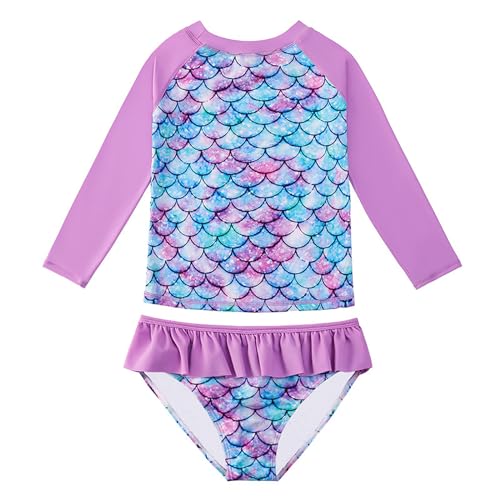 JiAmy Mädchen Badeanzug 2 Set Badeanzüge Bademode Lange Ärmel Schwimmen Kostüm UV Schutz Badeanzug für Kinder 8-9 Jahre von JiAmy