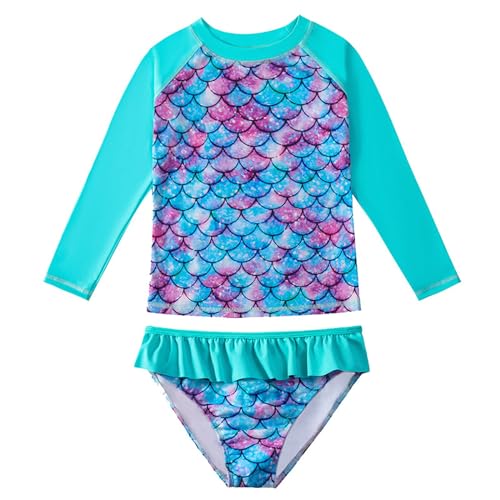JiAmy Mädchen Badeanzug 2 Set Badeanzüge Bademode Lange Ärmel Schwimmen Kostüm UV Schutz Badeanzug für Kinder 8-9 Jahre von JiAmy