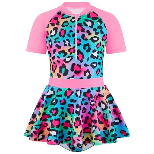 JiAmy Mädchen Badeanzug Einteiler Kurzarm Fischschuppen Kinder Baderock mit Reißverschluss UV Schutz Sport Schwimmanzug für Mädchen 7-8 Jahre (Etikett:130) von JiAmy