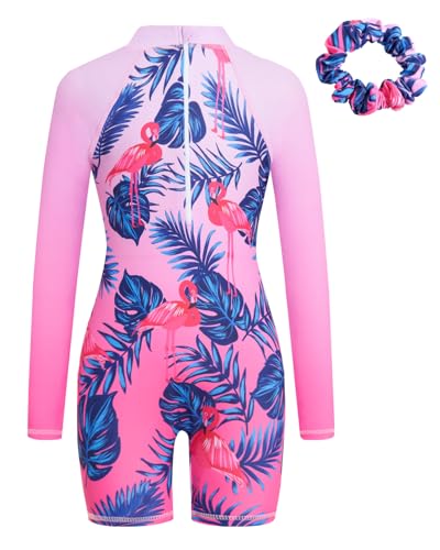 JiAmy Mädchen Badeanzug UV Schutz Einteiler Schwimmanzug mit Sonnenhut Langarm Reißverschluss Bademode Badeanzüge für Kinder 6-7 Jahre von JiAmy