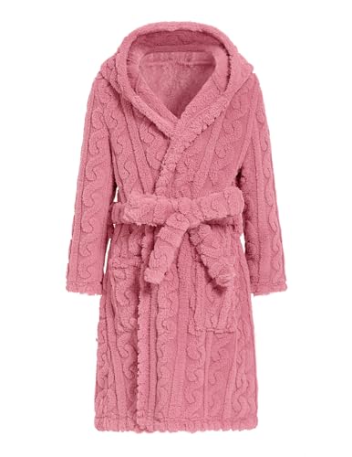 JiAmy Mädchen Bademantel Kapuzen Fleece Warmes Weiches Kinder Badekleid Fuzzy Frottee-Robe 4-14 Jahre von JiAmy